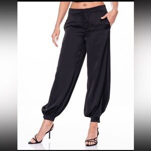 Chic Black Satin Jogger Pants – Elegant Relaxed Fit Trousers